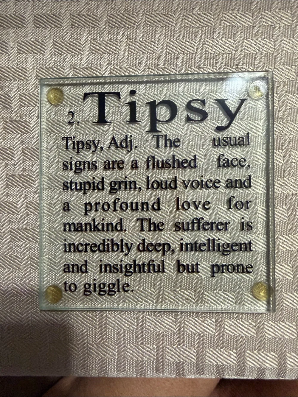 Set of Glass coasters- 'Wasted' & 'Tipsy'